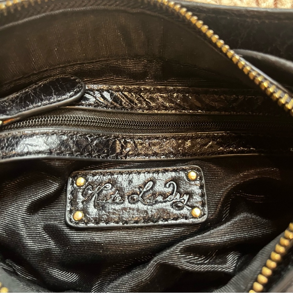 Kate Landry Chic Black Leather and Gold Accents Hobo Shoulder Bag - Picture 9 of 15